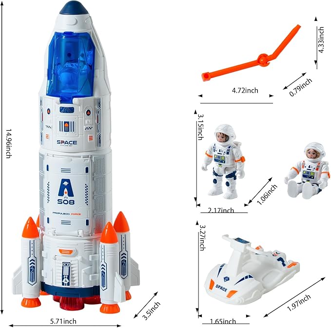 Space Shuttle Rocket Ship - Lights Up, Blast Off Sounds, Astronaut & Space Adventure Toys, Kids Science Educational