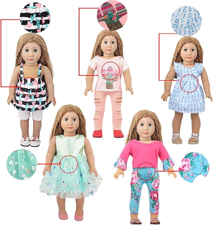 10 Sets of 18 Inch American Doll Clothes, Including 10 of Doll Clothing Dress Outfits for Gift Dolls, Birthday Gifts for Kids