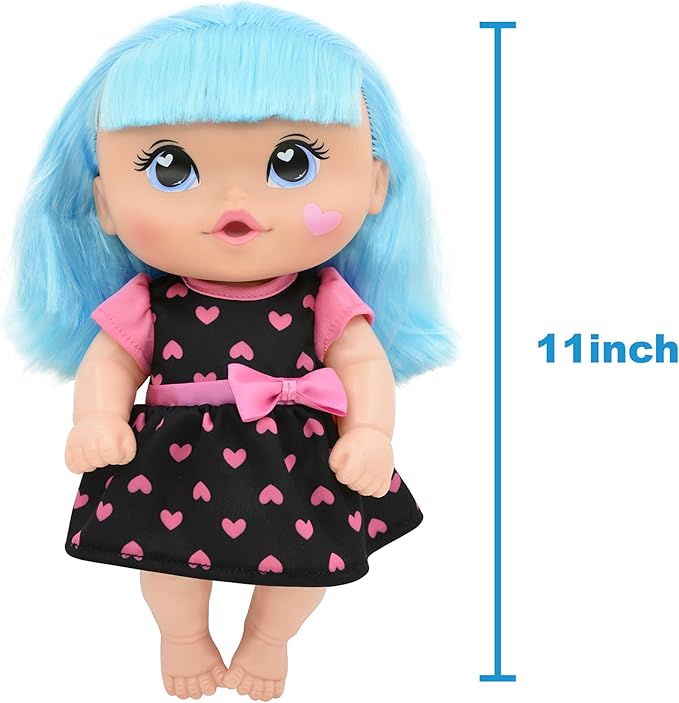 Cuddle Kids: 11" Yummy Hearts Dolls - 2 Pack Hard Body Dolls, Brush Their Blue & Pink Hair w/The Included Combs, New Adentures, Toddler & Kids Age 2+