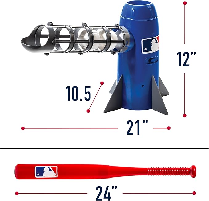 Franklin Sports MLB Kids Pitching Machine - POP ROCKET Kids Baseball Trainer - Includes 5 Plastic Baseballs & Baseball Bat, Multicolor Medium