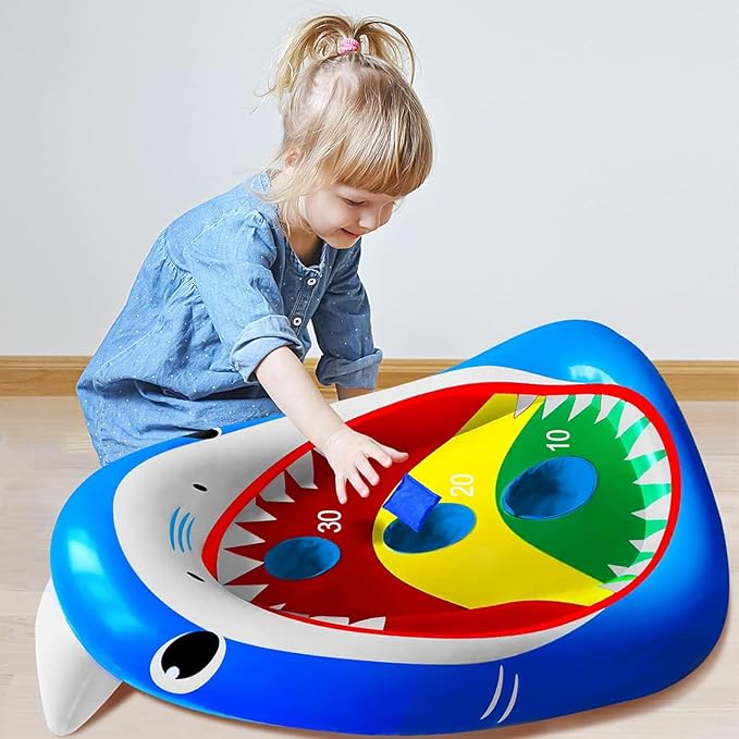 Kids Fun Pool Toys,Inflatable Shark Cornhole Board Floating Water Game Outdoor Swim Play for Adults Family,Cool Summer Party Gift for 6 7 8 9 10 12 Year Old Boy Girl Teen