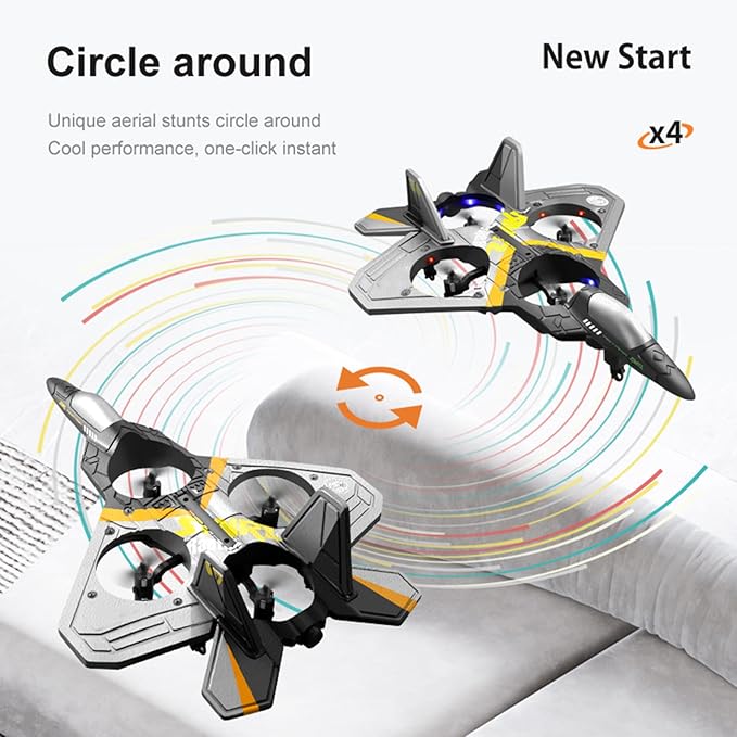 V17 Jet Fighter Stunt RC Airplane,V17 Remote Control Plane 2.4Ghz Foam RC Airplanes Helicopter quadcopter for Adults Kids,Spinning Drone,Gravity Sensing,Stunt Roll,Cool Light (Blue+2pcs Battery)