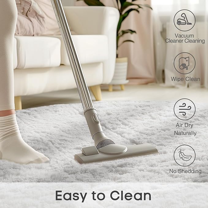 Ophanie Round Rug 5Ft White Circle Area Rug, Aesthetic Room Decor, Fluffy Fuzzy Bedroom Carpet, Plush Soft Shaggy Living Room Rugs for Kids Home Decor, Nursery