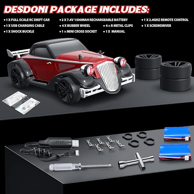 RC Drift Car 1/16 Scale 38KM/H Fast 4WD RC Car 2.4Ghz with 6 Modes of Light 2Pcs Rechargeable Batteries Racing for Boys and Adults Gift