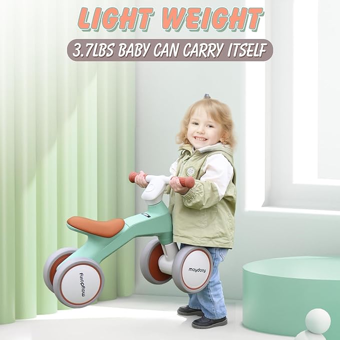 Maydolly Baby Balance Bike, Toddler Balance Bike for 1 Year Old Boys Girls, 4 Wheels Toddler Bike, First Birthday Gifts for 10-36 Month (Green)