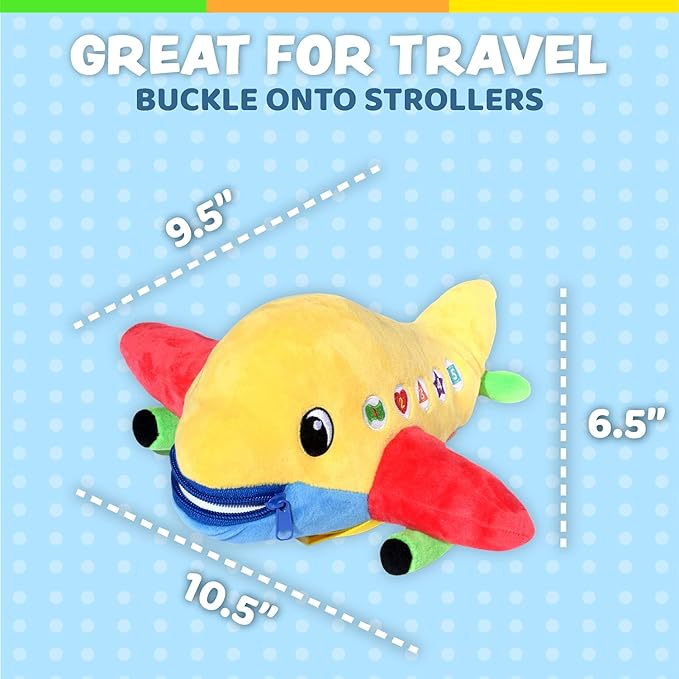 Buckle Toys Bolt Airplane Toys for Toddlers 1-3, Airplane Travel Essentials Kids Sensory Toy to Develop Fine Motor Skills and Learn Shapes and Colors, Includes Storage Pocket for Small Items