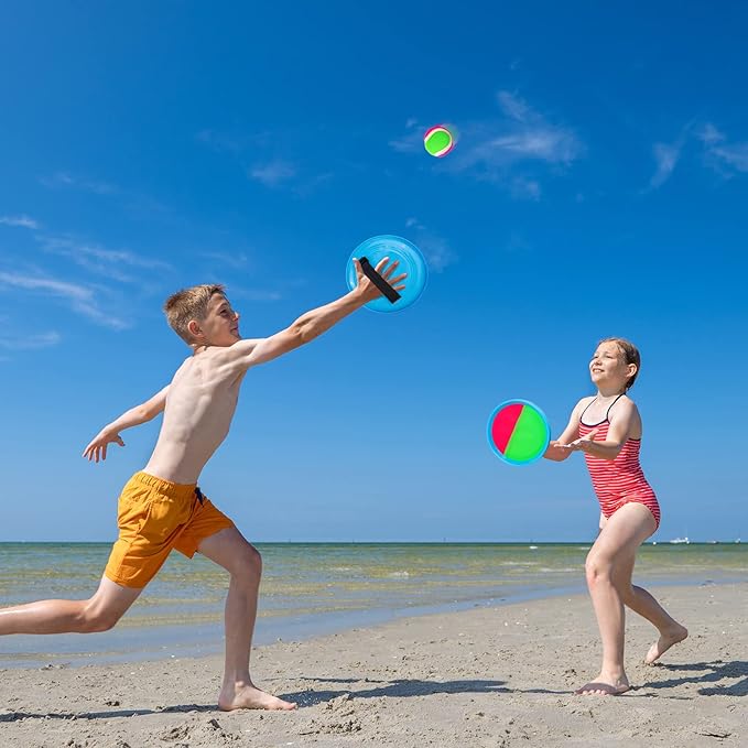 Ayeboovi Toss and Catch Paddle Ball Game Outdoor Beach Pool Sand Toys Outside Lawn Yard Games for 3 4 5 6 7 8 9 10 11 12 Year Olds Girls Boys Toys Birthday Gift (2 Paddles 2 Balls)
