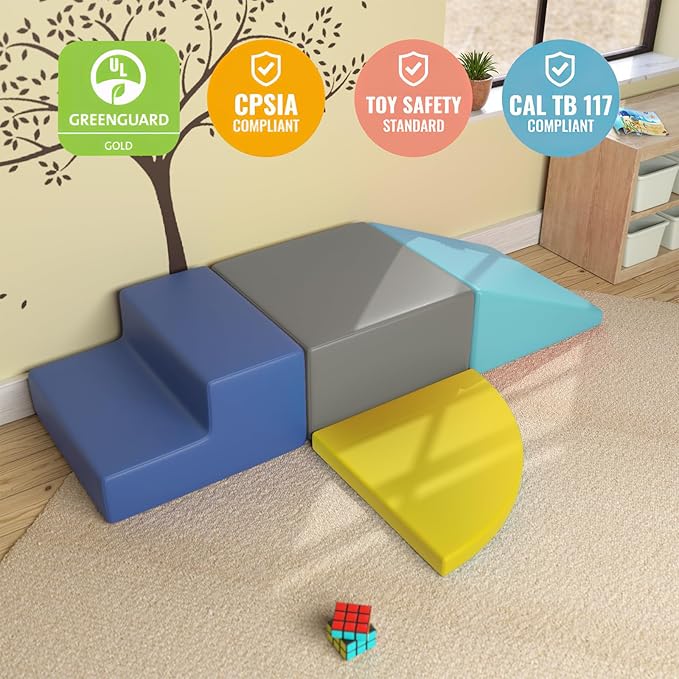 4 Pieces Kids Climbing Toys for Toddlers 1-3, Lightweight Couch Kids for Crawling and Sliding, Soft Play Equipment Foam Blocks Climber, Indoor Climb and Crawl Activity Play Set