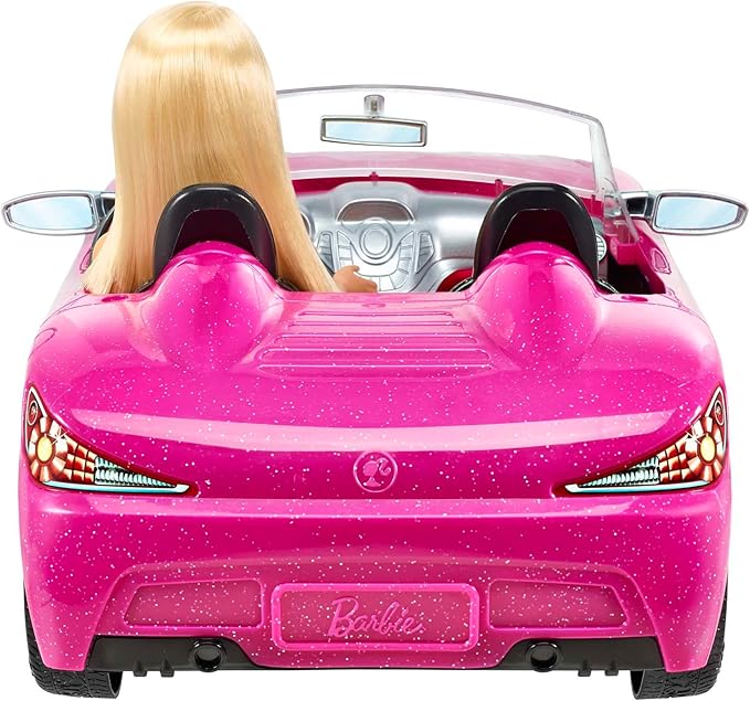Barbie Doll & Car Playset, Sparkly Pink 2-Seater Toy Convertible with Glam Details & Fashion Doll in Sundress & Sunglasses (Amazon Exclusive)