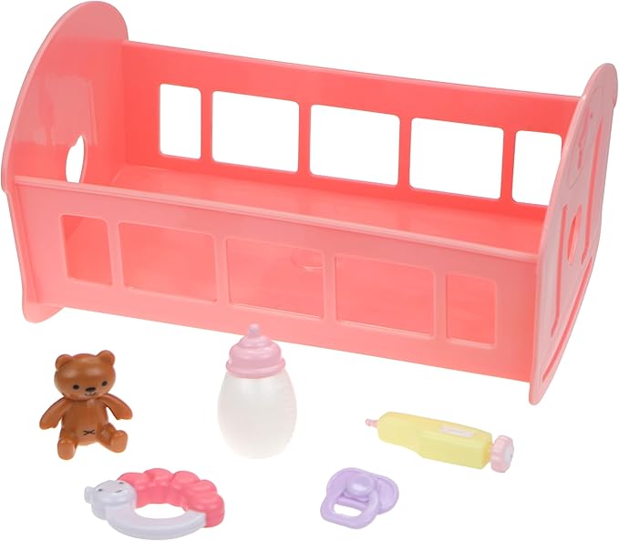 JC Toys Lil Cutesies 9" All Vinyl Baby Doll Bed Time Gift Set | Posable and Washable | Removable Outfit | Rocking Crib and Bed Time Accessories Ages 2+