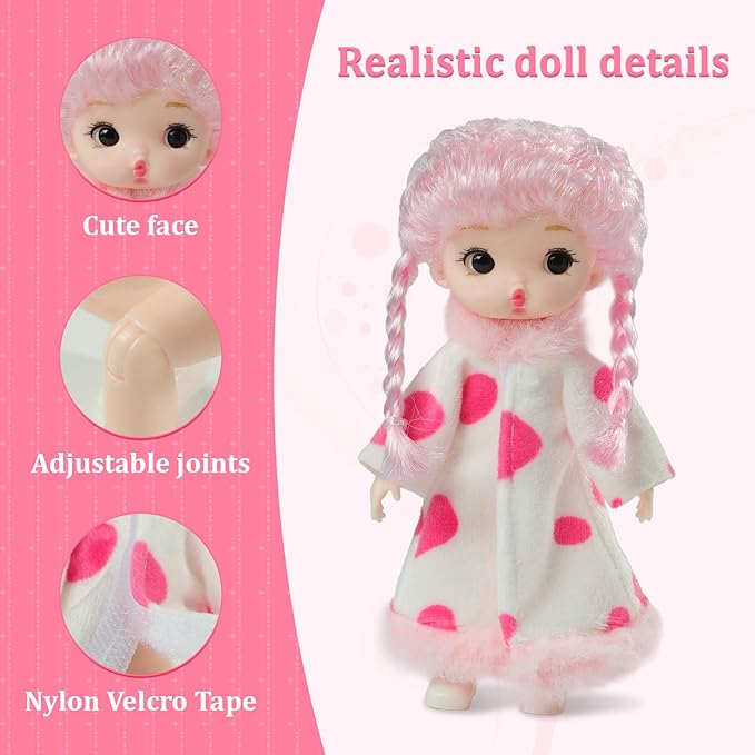 Mini Baby Dolls 4pcs Set,6Inch Princess Dolls,Realistic Cute Pout mini Babies,Rapunzel Doll with Skirt Dresses,Cute Small Baby Doll Gifts Set for Girls Boys 3+ Birthday Gifts