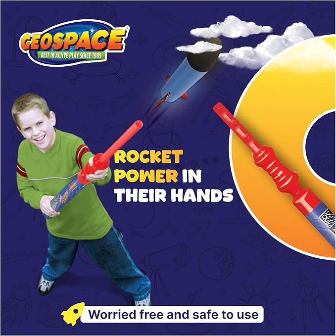 Geospace Hand Held Pump Rocket Mini Size (Single Pump) – Flying Foam Rockets Outdoor Toys for Kids, Boys & Girls – 19" Rocket Set – Hand Stomper Rockets Toy - Cool Toys for Fun