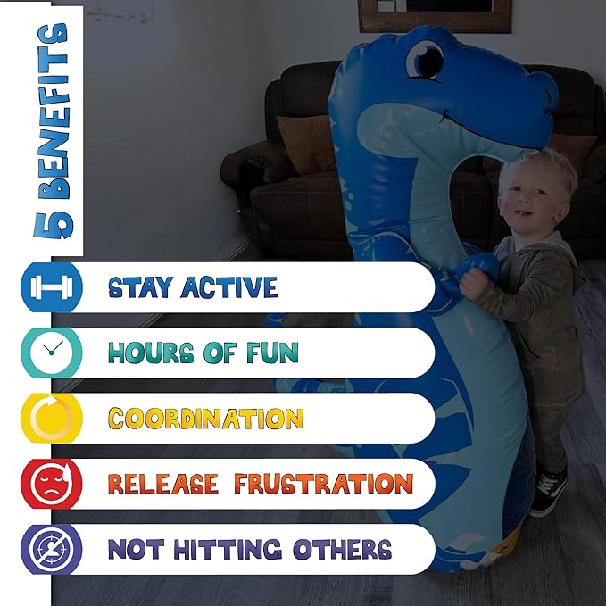 INFLATABLE DUDES Dinosaur -Kids Punching Bag | Already Filled with Sand| Bop Bag | Premium Inflatable Toy | Punching Bag for Kids | Enhanced Bounce-Back Action! | Indoor Outdoor - Party Games
