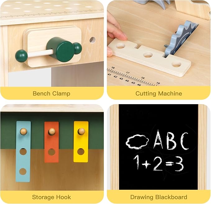 Toddler Tool Bench, Montessori Kids Workbench Playset, Large Tool Bench for Kids Ages 3-5, Wooden Toddler Construction Toys for Pretend Play, Present for Boys and Girls, Green