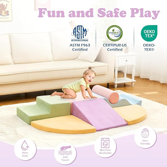 Climbing Toys for Toddlers, Toddler Climbing Toys Indoor, 7-Piece Soft Foam Climbing Blocks Set, Toddler Playtime Corner Climber Indoor Foam Play Gym for Climbing Crawling and Sliding