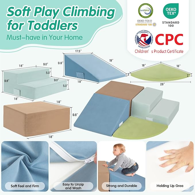 Large 4 Pcs Toddler Climbing Toys Indoor, Foam Climbing Blocks with Velcro - Ideal Gift