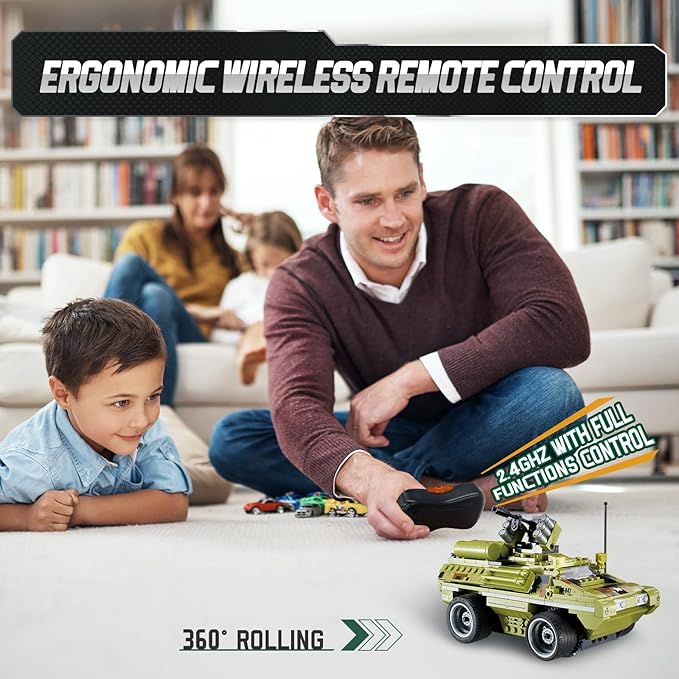 Wise Blocks 371 Pcs Building Blocks Remote Control Car, Building Toys for Boys Age 8-12, STEM Toys Construction Sets, RC Cars Boy Toys Birthday Gifts for Kids Age 8+, RC Military Armored Truck