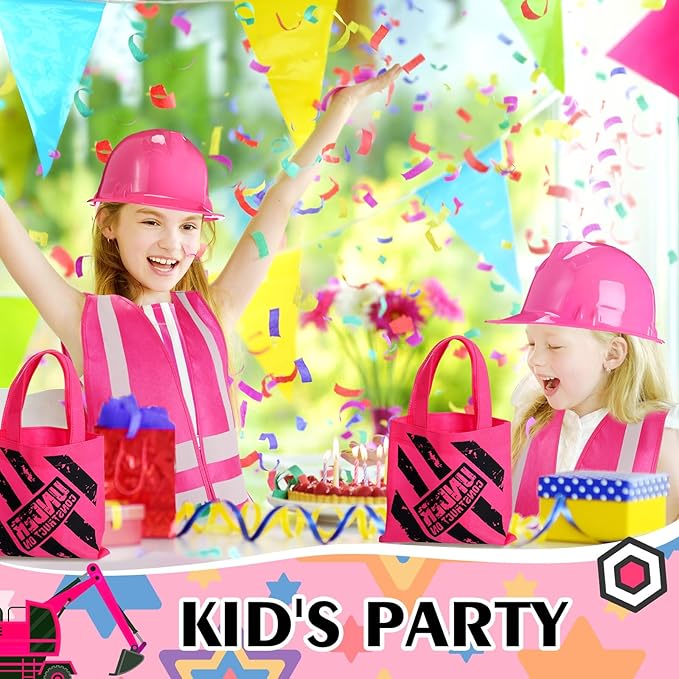 Geyoga 36 Pcs Kids Construction Worker Costume Construction Dress up Party Favors Vests Hats Bag for Birthday Age 3-8