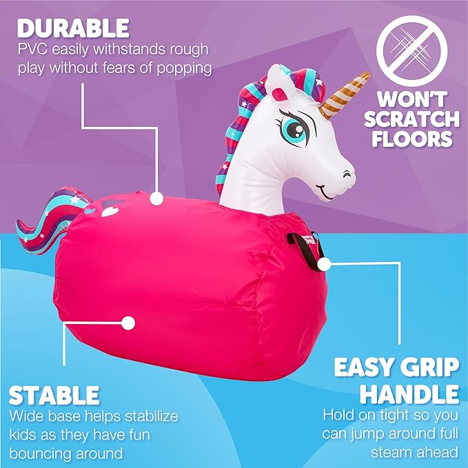 Waddle Large Inflatable Bouncy Hopper - Ride On, Indoor, Outdoor Toys, Bouncy Horse, Toys for Girls and Boys, Durable, Unicorn Toys for Girls, Kids, Adult Toys, Up to 250lbs, Ages 5 and Up (Unicorn)