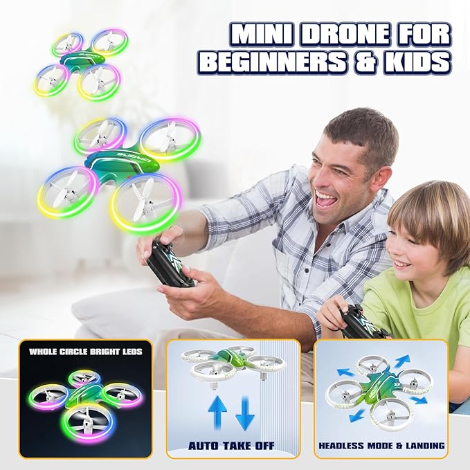 Drones for Kids and Beginners Mini RC Drone Quadcopter,Headless Mode,360° Flips,3 Speed ModesBlue & Green Lights, Propeller Protection,Indoor Outdoor Mini Quadcopter Toy Birthday Gift for Boys Girls