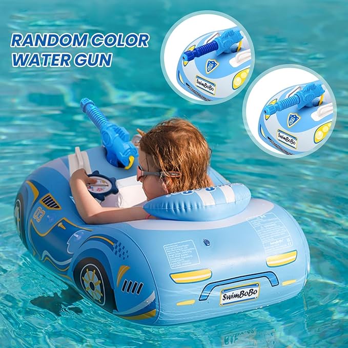 Car Pool Floats for Toddlers 1-3 with Random Water Gun, Inflatable PVC Baby Swimming Float, Toddler Pool Floats Seat Boat, Pool Toys with Handle for Kids Boys Girls Age 2-4, 3-5