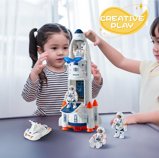 Space Shuttle Rocket Ship - Lights Up, Blast Off Sounds, Astronaut & Space Adventure Toys, Kids Science Educational