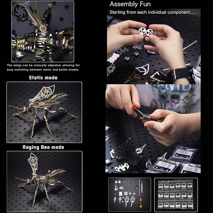 3D Metal Puzzles for Adults: The Northern Giant Hornet Model Kits, 3D Metal Puzzle Mechanical Wasp Building Blocks, Difficult DIY for Assembly, Birthday Gifts for Men
