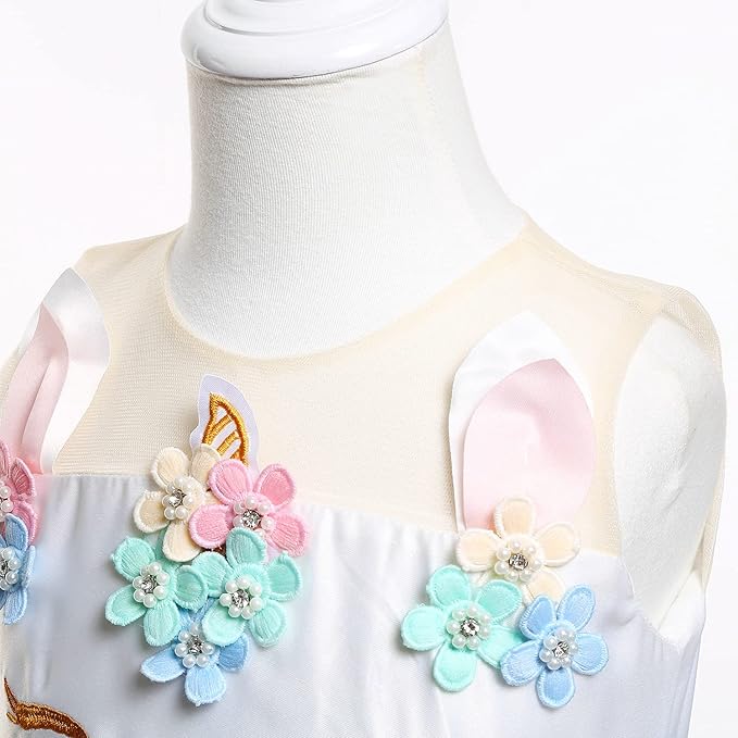 Unicorn Dress for Girls Unicorn Costume Pageant Princess Party Birthday Long Gown with Unicorn Headband & Necklace