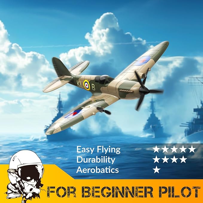 VOLANTEXRC RC Plane 3 Channel Remote Control Plane Fighter Spitfire with 6-axis Gyro, 2.4GHz RTF Radio Controlled Aircraft Easy to Fly for Beginners Boys Adults Kids (76205 RTF)
