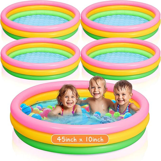 Jerify 4 Pack Kiddie Pool for Toddler Kids 45 x 10 Inch Inflatable Portable Round Paddling Pool 3 Rings Blow up Rings Round Baby Padding Ball Pond for Indoor Outdoor Water Game Play (Neon Color)