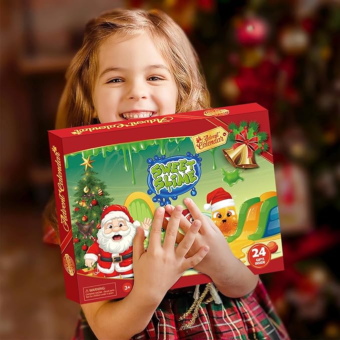 Advent Calendar 2025 Slime Christmas Countdown Calendars 24 Days of Surprises with DIY Clay Fluffy Slime Kit Gifts for Toddler Kids Boys Girls 4 5 6 7 8 9 10 11 12 Year Old Classroom Prizes