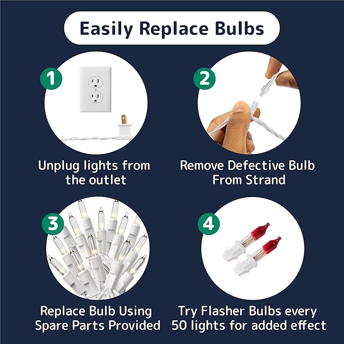 PREXTEX 100-Count Warm White Christmas Lights - 20 ft Clear StringLights on White Wire - Incandescent Xmas TreeLights for Indoor and Outdoor Decorations