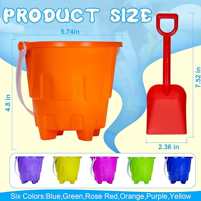 5.63 Inch Sand Castles Beach Buckets and Shovel Set,Sand Bucket Water Bucket for Beach Fun Great Summer Party Accessory(12 Shovels and 12 Pail Buckets)