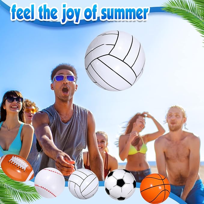 16 Inch Inflatable Sport Balls 5 Styles Sport Beach Balls Swimming Pool PVC Balls Bulk Blow up Sports Party Decorations for Family Outdoor Beach Pool Water Sports(15 Pieces)