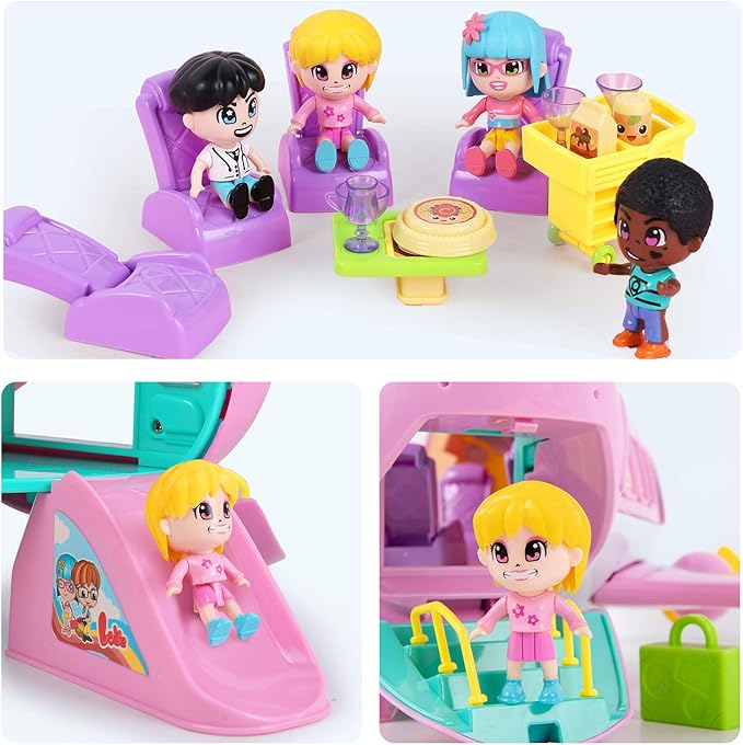 iPlay, iLearn Airplane Dollhouse Playset for Girls 3-5, Kids Pretend Play Doll House Set W/ Pink Plane, Dolls, Travel Accessories, Birthday Gifts for 4 5 6 Year Olds Children Toddlers