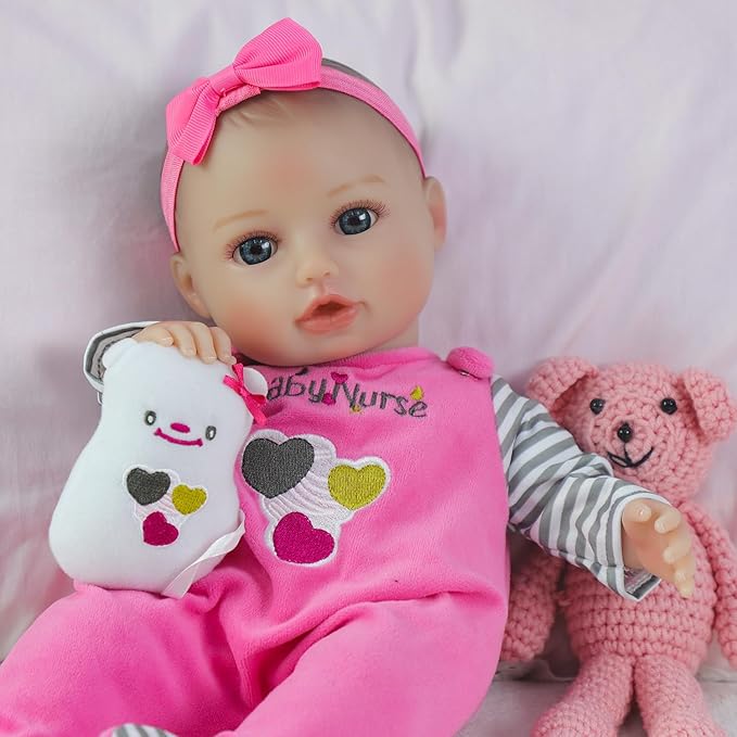 SCOM Baby Doll Girl - 16 inch Realistic Reborn Baby with Soft Cloth Body and Vinyl Limbs, Real Life Baby Dolls with Accessories for 3+ Year Old Gifts