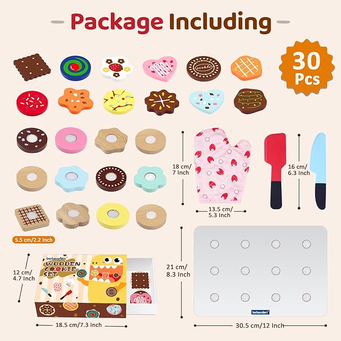 Wooden Cookie Play Food Set for Kids Kitchen Accessories Food Toys for Toddlers 1-3 Pretend Play Slice and Bake Gift for 3 4 5 Years Old Girls and Boys Toddler Learning Toys