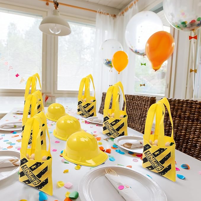 Geyoga 36 Pcs Kids Construction Worker Costume Construction Dress up Party Favors Vests Hats Bag for Birthday Age 3-8