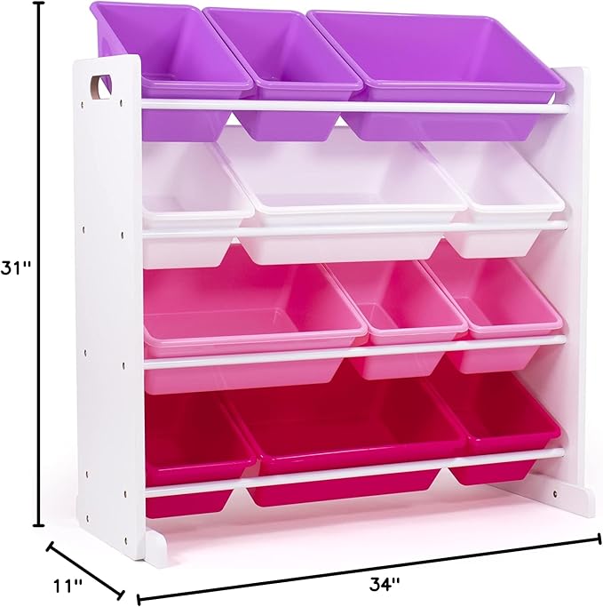 Humble Crew Kids' Toy Storage Organizer with 12 Plastic Bins, Pink&Purple, White/Purple/Pink