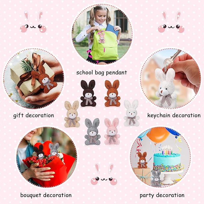 24 Pcs Mini Bunny Plush Bulk Rabbit Stuffed Animal Toy Gift Doll 3.15 Inch Keychain for Girls Boys Teens Adult Gift Box DIY for Baby Shower Wedding Birthday Decoration