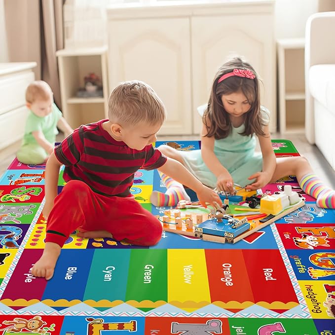 Baby Play Mat Kids Rug for Playroom, Playtime Collection ABC, Numbers, Animals, Rainbow and Shapes Educational Area Rugs for Kids Room Classroom, 59x 39.4 inch