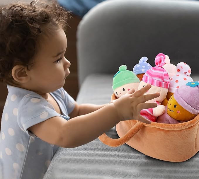 Basket Plush Baby Dolls Soft Multicultural Sensory Babies Toy Set 6 Piece Interchangeable Clothes Stuffed Plush Figures for All Ages Easter Gift