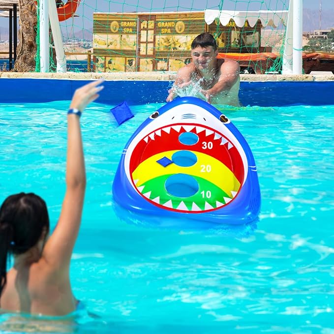 Kids Fun Pool Toys,Inflatable Shark Cornhole Board Floating Water Game Outdoor Swim Play for Adults Family,Cool Summer Party Gift for 6 7 8 9 10 12 Year Old Boy Girl Teen