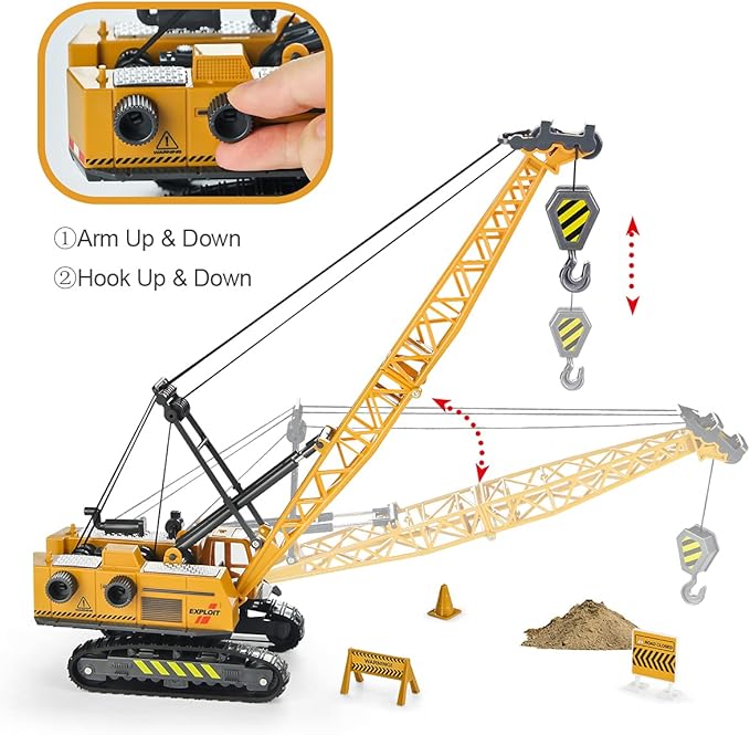 Joyfia 1: 55 Scale Crawler Crane Toy with Operating Buttons, Kids Construction Crane Vehicle Alloy Model Car, Boys Outdoor Sandbox Truck Toys Playset, Toddlers 3-8 Years Old Gifts