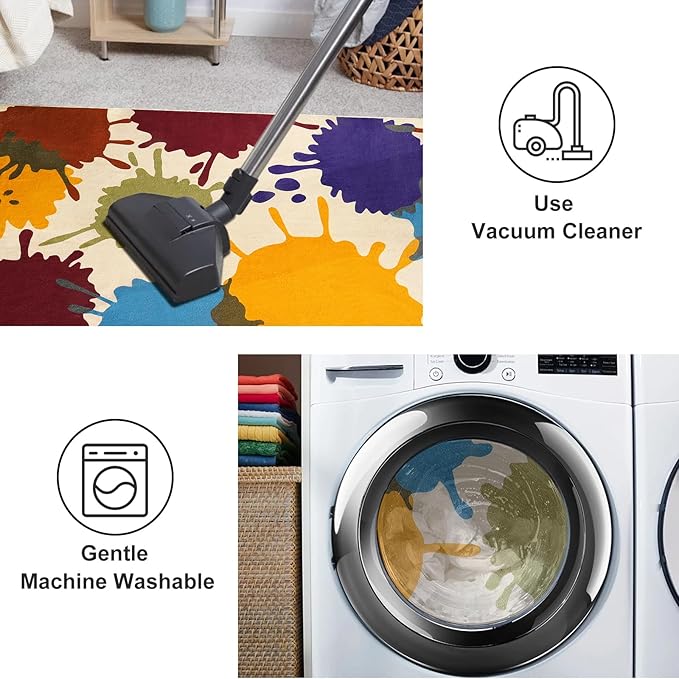 STARUIA Colorful Kids Room Rug, 3'x5' Machine Washable Rug for Playroom, Paint Splatter Rainbow Area Rugs for Classroom, Soft Aesthetic Nursery Rug Throw Kids Play Mat for Bedroom Office Preschool