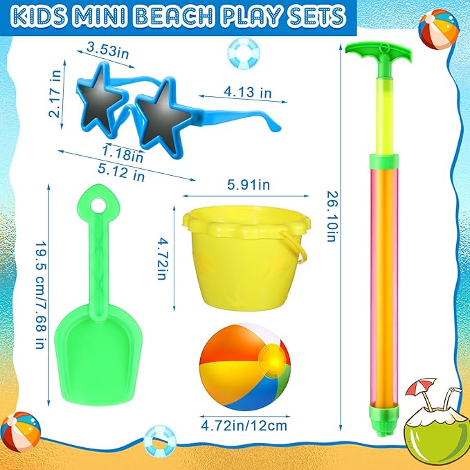 Tanlade 75 Pcs End of Year Students Gift Kids Beach Pool Party Favors Sand Buckets Shovels Neon Sunglasses Inflatable Beach Balls Water Guns Set for Outdoor Summer Swimming Pool Party Game