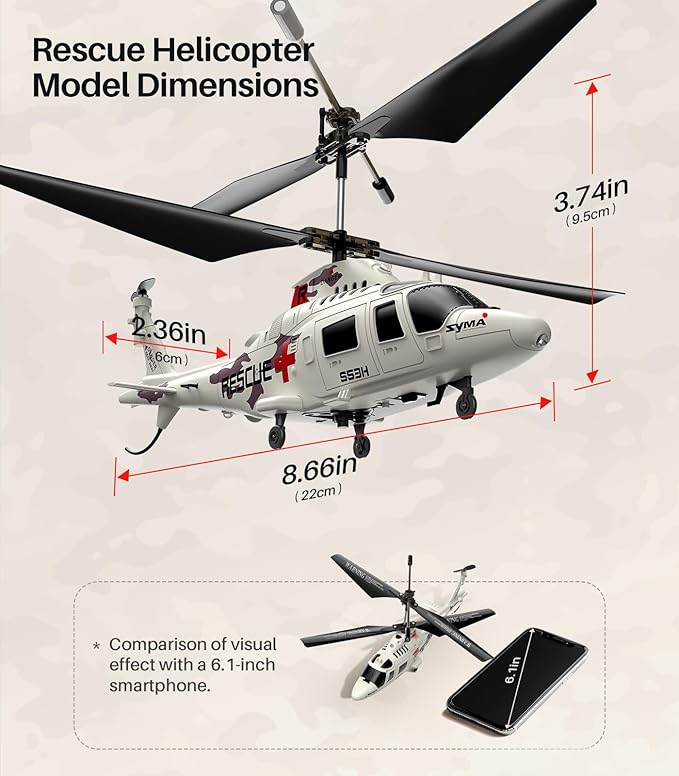 SYMA Remote Control Helicopter - S53H Rescue RC Helicopters with Upgraded Protection System, Lifelike Simulation, Easy to Fly, Educational Toy & Gift for Boys Girls Beginners