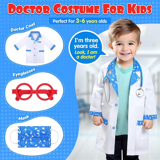 GINMIC Kids Doctor Play Kit, 22 Pieces Pretend Play Doctor Set with Roleplay Doctor Costume and Carry Case for Toddlers and Kids, Medical Dr Kit Toys for Girl Age 3 4 5 6 7 Year Old (Blue-1)