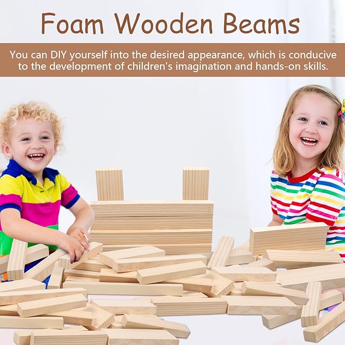 Leyndo 48 Pcs Foam Wooden Color Beams Building Blocks Set Unit Fake Wood Blocks Soft Giant Building Stacking Foam Construction for Boys Girl Toddler Construction Play