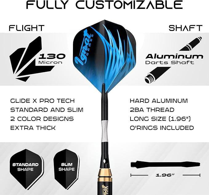 IgnatGames Steel Tip Darts Set - 3/6/12 Pack Brass Darts Metal Tip Set with Exquisite Case - Aluminum Shafts, 2 Sets of Flights, Dart Tool & Sharpener